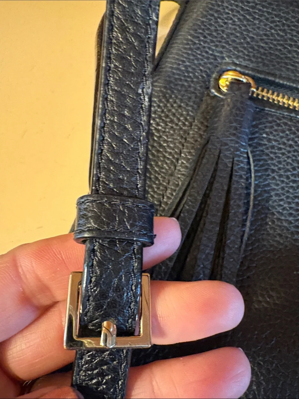 Kate Spade Black Leather Crossbody Bag with Tassel